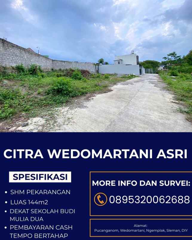 tanah pekarangan 2 8jt meter dekat jl raya tajem