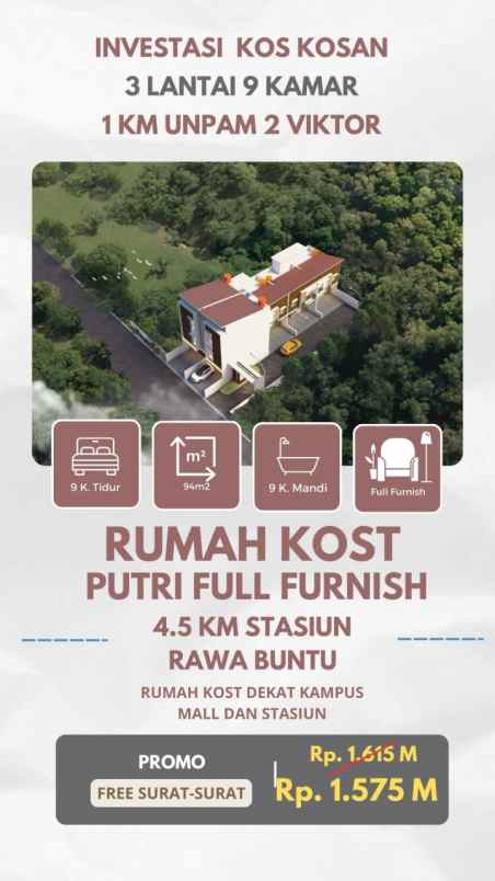 dijual kost buaran serpong