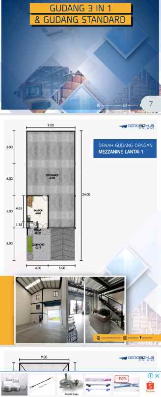 dijual ruko gudang kantor aero biz hub pajang