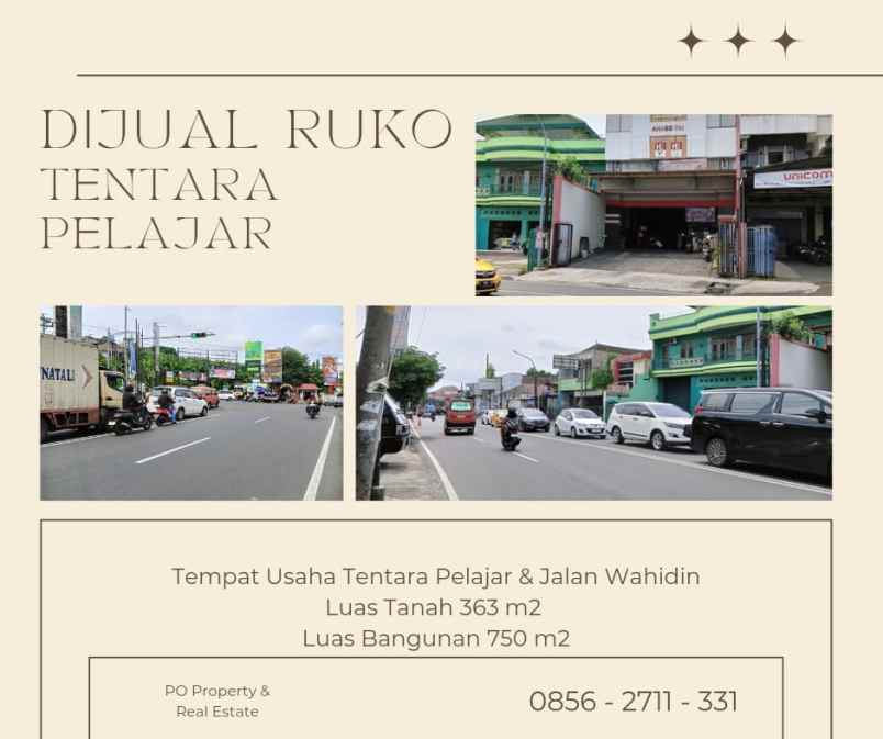 dijual ruko gudang kantor tentara pelajar