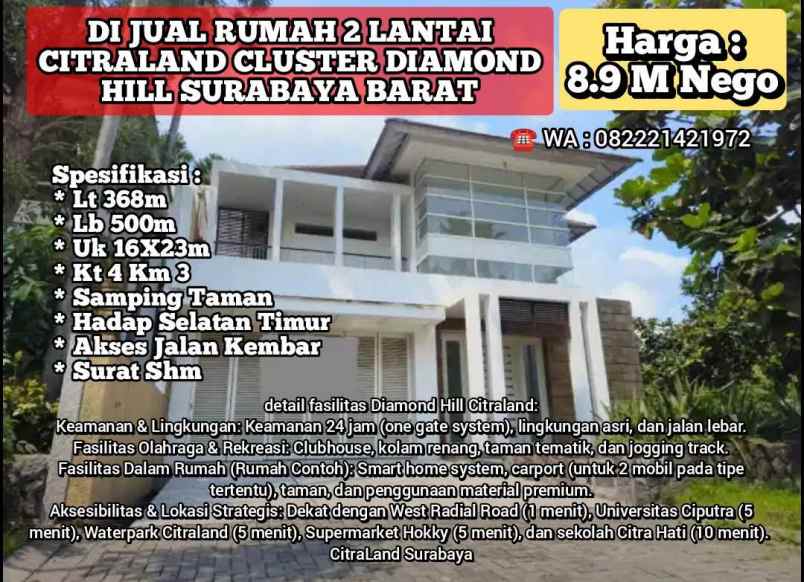 dijual rumah citraland diamond hill