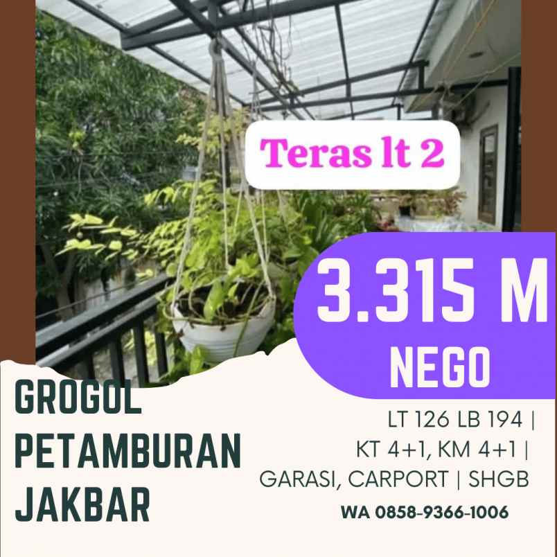 dijual rumah grogol petamburan