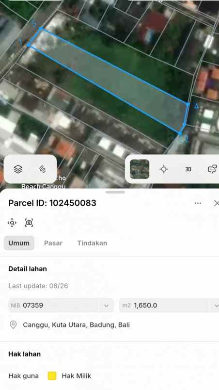 dijual tanah jl pantai batu mejan