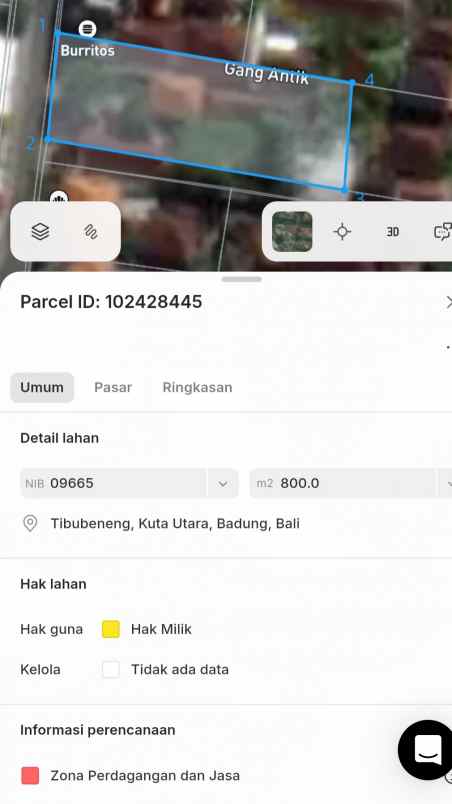 dijual tanah jl pantai berawa