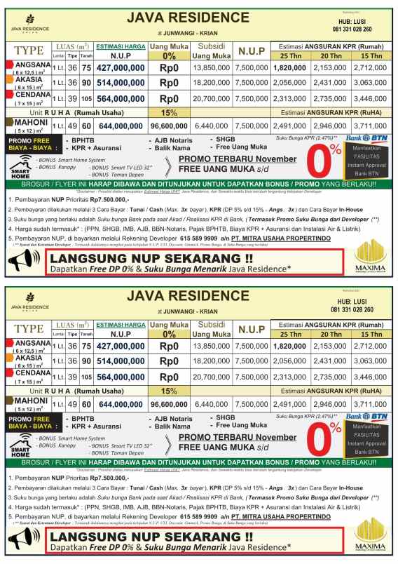 java residence nup 7 5 juta krian