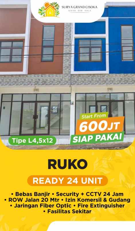 ruko gudang kantor jl cisoka surya grand cisoka