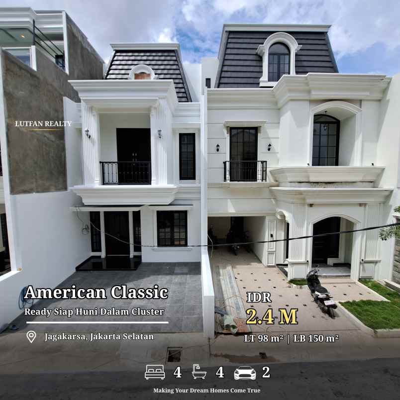 rumah american classic dalam cluster dekat taman kota
