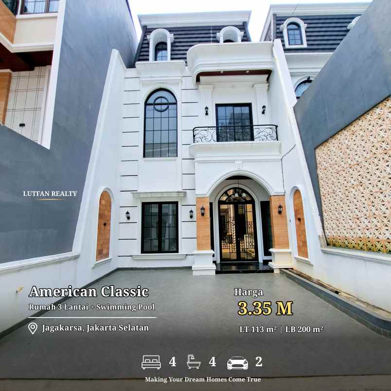 rumah american classic jagakarsa dalam cluster