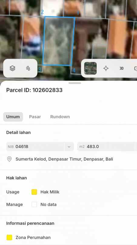 dijual 4 83 are jl drupadi sumerta klod renon denpasar
