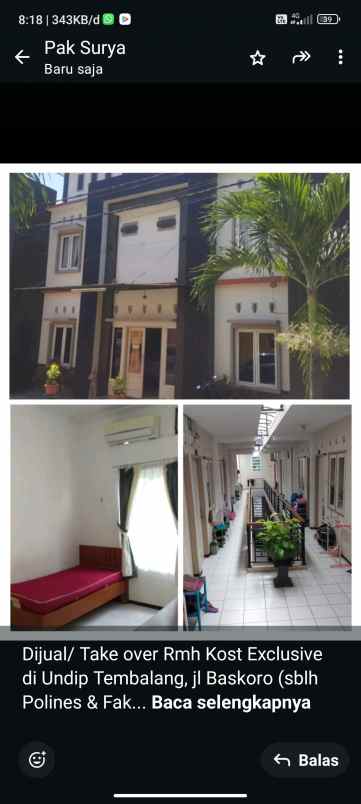 dijual kost aktif di jl baskoro tembalang semarang