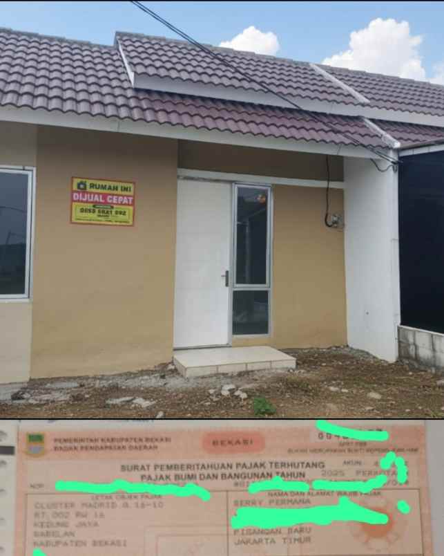 dijual rumah mutiara gading city babelan
