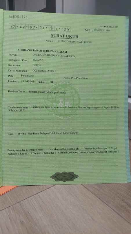 dijual tanah ganjuran condog catur