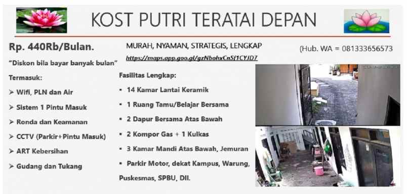 disewakan kost kost putri teratai