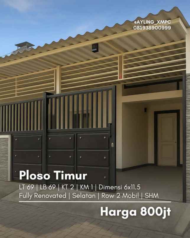 rumah ploso timur strategis row 2 mobil