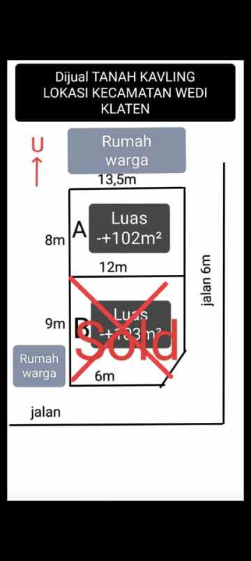 tanah 102m2 cuma 100 jutaan di wedi klaten