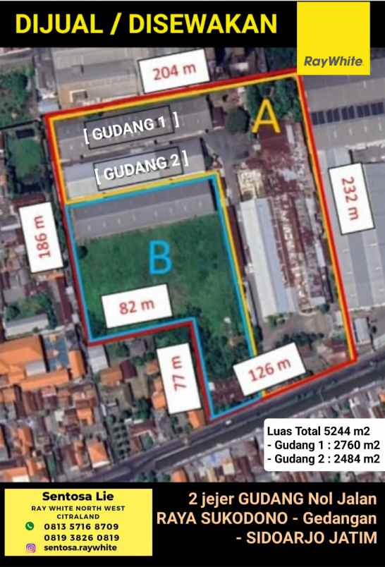 dijual ruko gudang kantor jalan raya sukodono