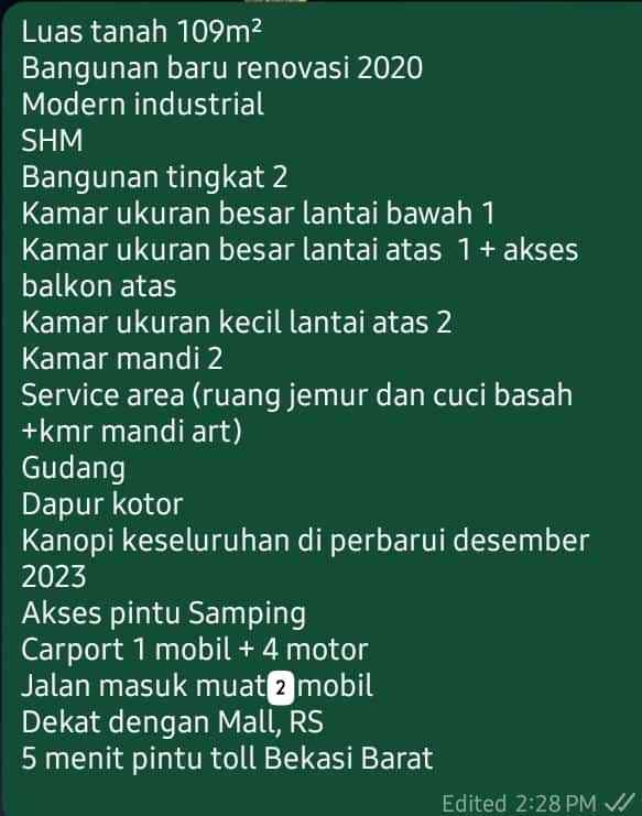 dijual rumah jakasampurna jaka permai