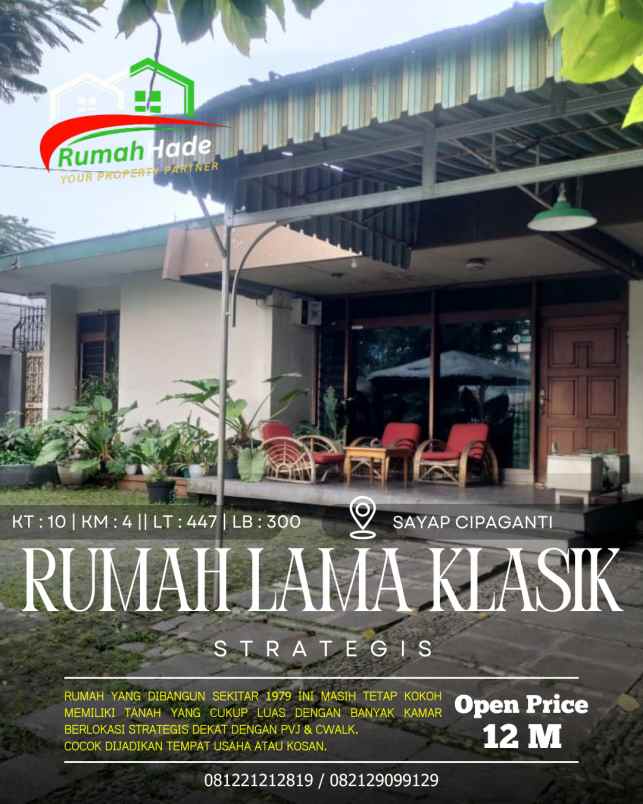 dijual rumah tempo dulu luas di sayap cipaganti