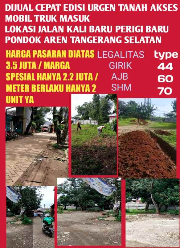 dijual tanah jalan kali baru pondok