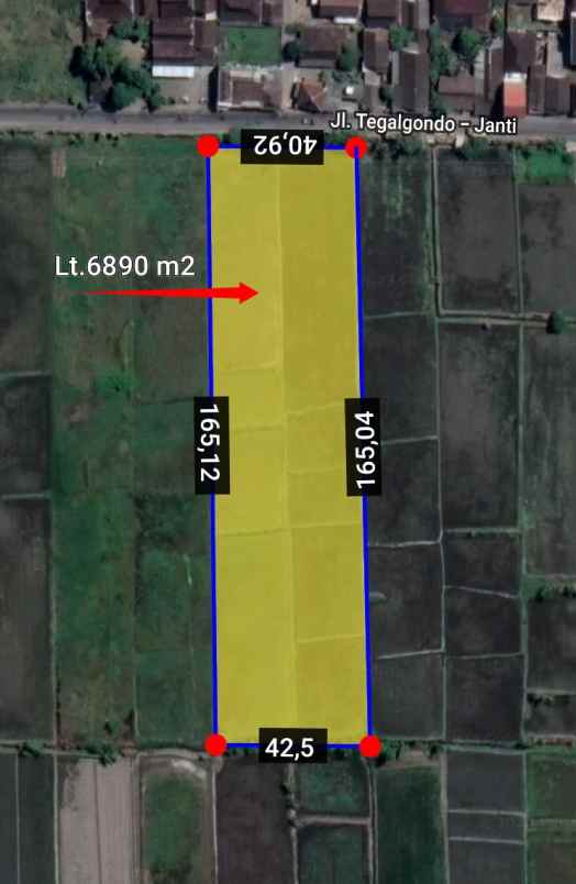 lahan wisata 6890m2 muka 40m jl janti klaten 335rb m2