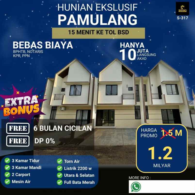 rumah 2 lantai siap huni dekat tol bsd