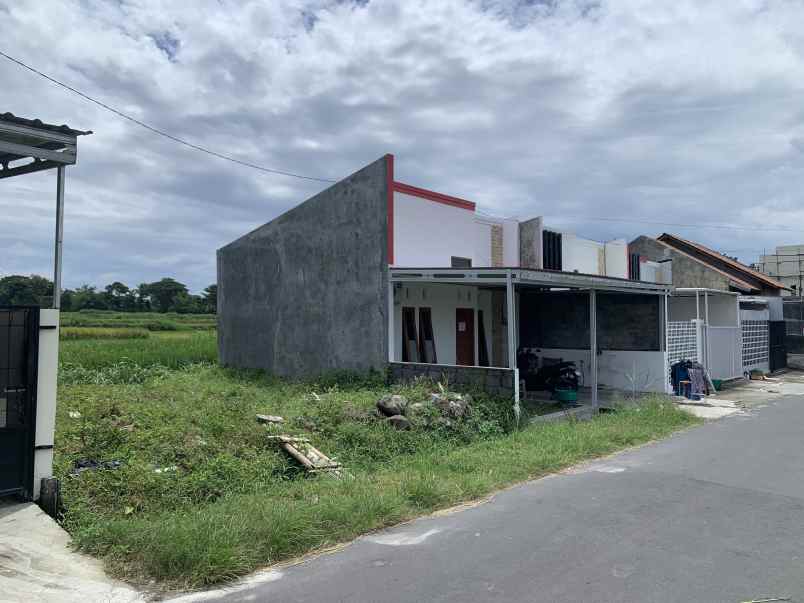 rumah minimalis tepi jalan aspal view sawah