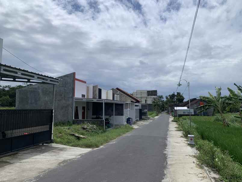 rumah minimalis tepi jalan aspal view sawah