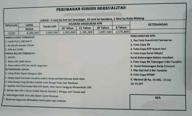 rumah subsidi malang raya dan batu