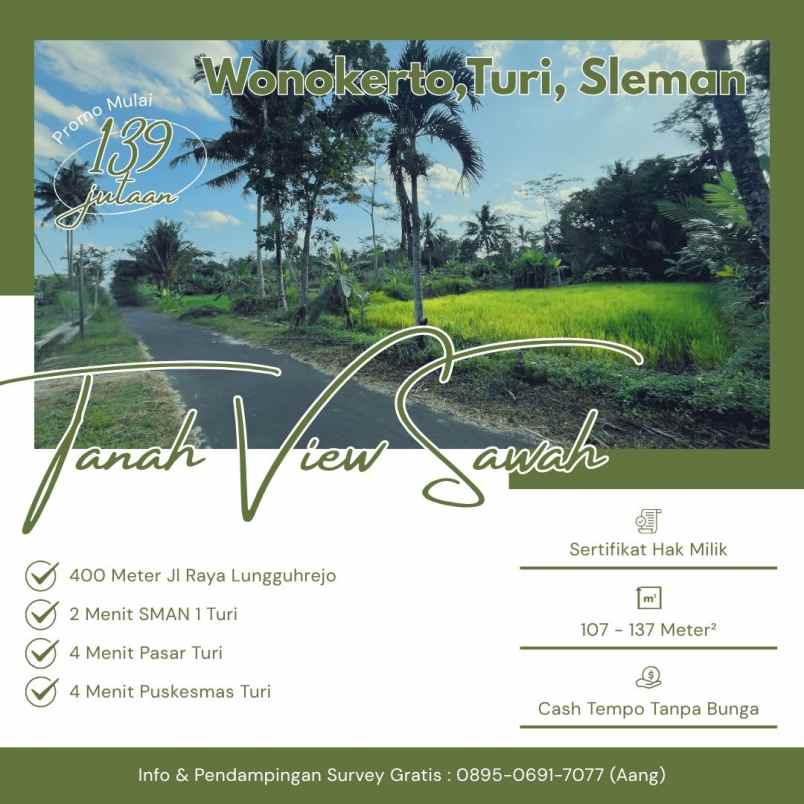 tanah view sawah di utara kantor kecamatan turi