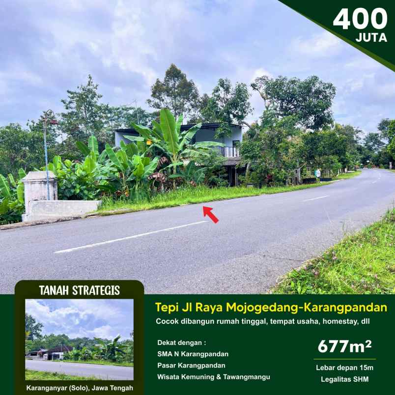 dijual tanah mojogedang jl raya