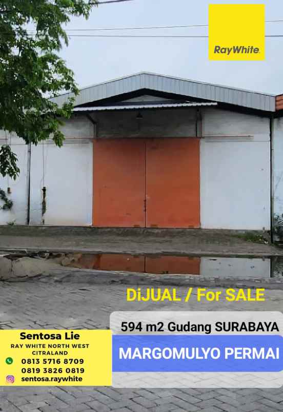 dijual 594 m2 gudang margomulyo permai surabaya