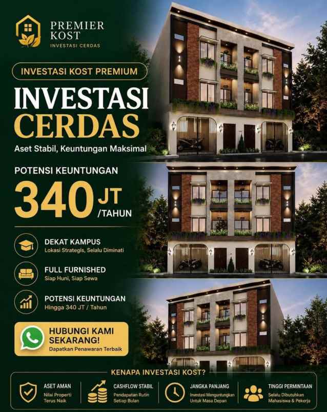 dijual rumah kost belakang unisma malang