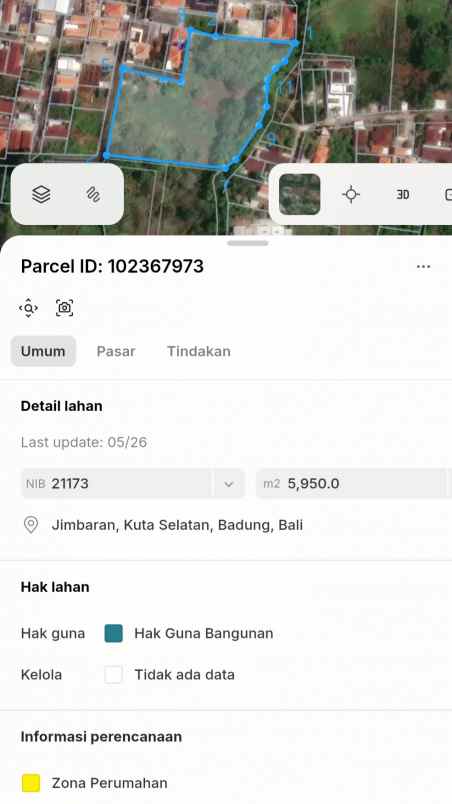 dijual tanah gwk goa gong