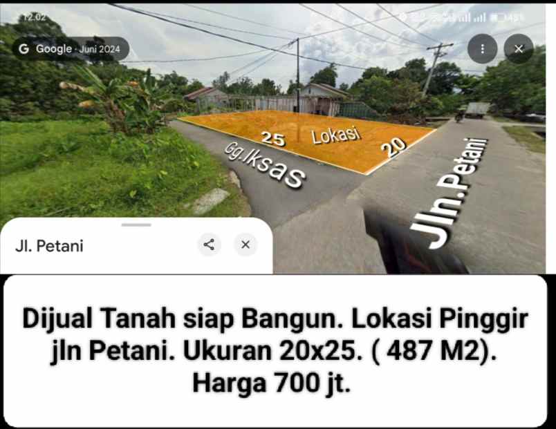 dijual tanah pinggir jalan petani