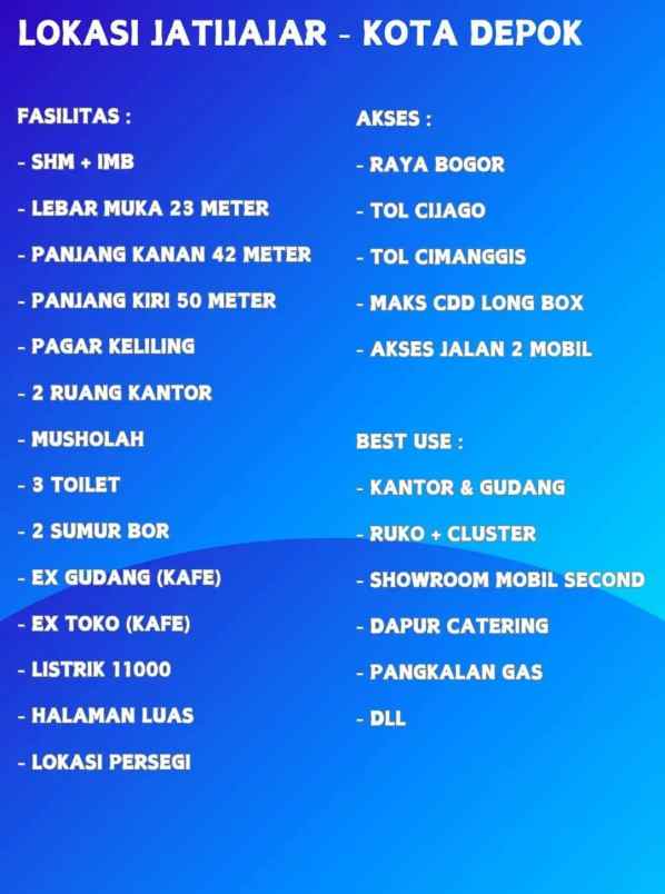 gudang dengan parkir sangat luas di depok