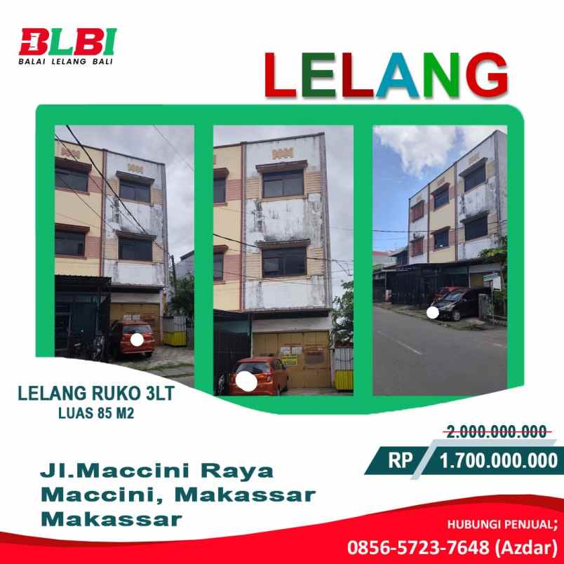 jual lelang ruko 3 lantai
