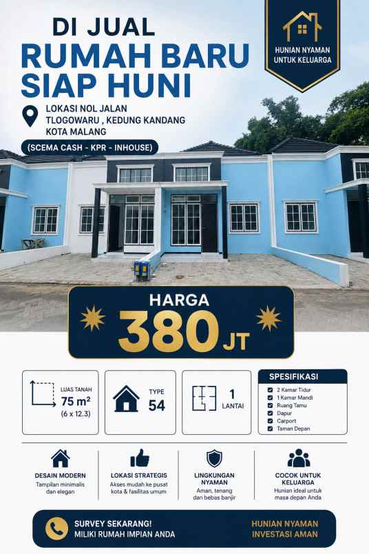 rumah baru siap huni lokasi nol jalan tlogowaru