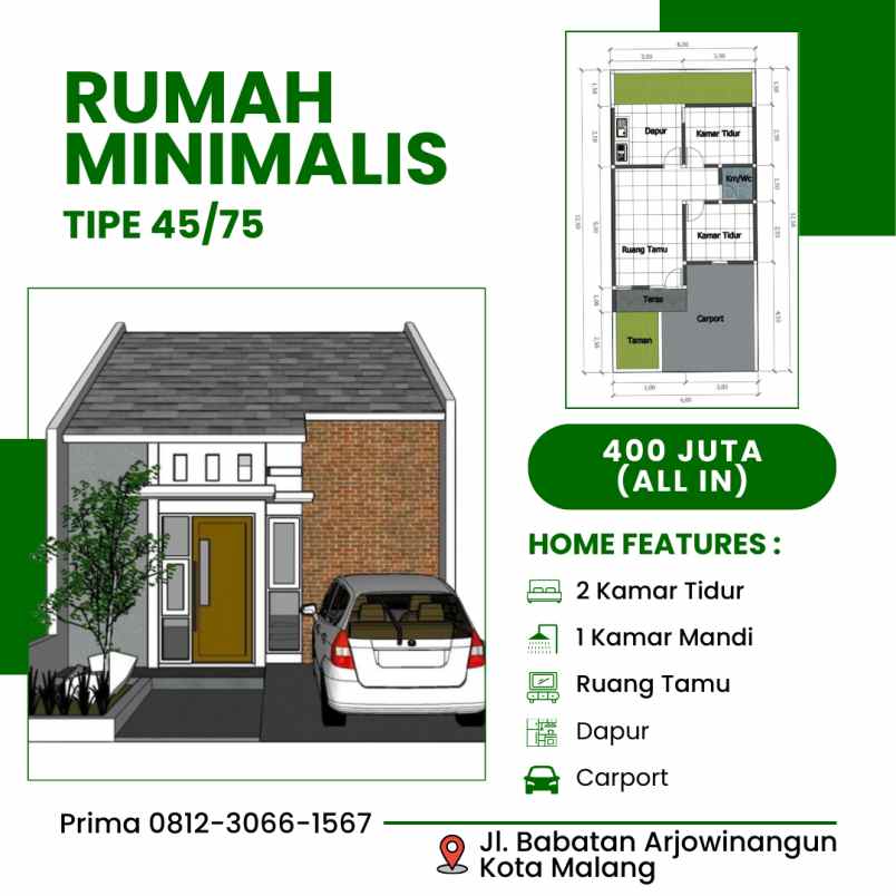 rumah minimalis harga 400 juta all in di kota malang