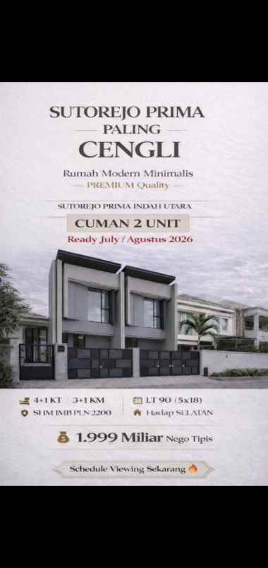 2unit jejer rumah baru gres sutorejo prima strategis