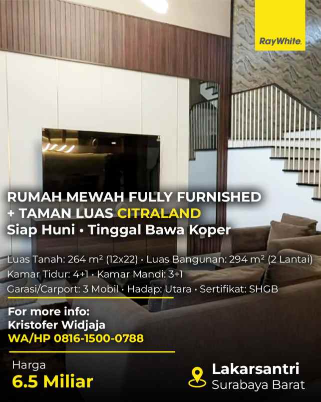 dijual rumah fully furnished citraland surabaya barat