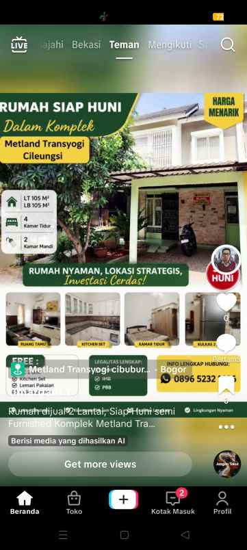 dijual rumah metland transyogi cileungsi