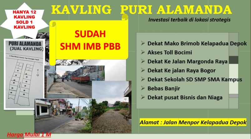 dijual tanah jalan menpor dekat mako brimob