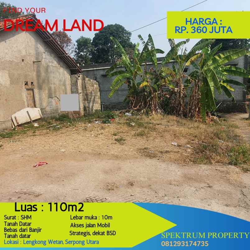 dijual tanah lengkong wetan serpong utara