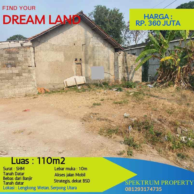 dijual tanah lengkong wetan serpong utara