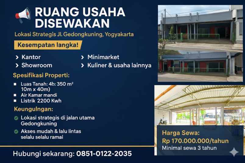 disewakan ruang usaha jalan gedongkuning yogyakarta