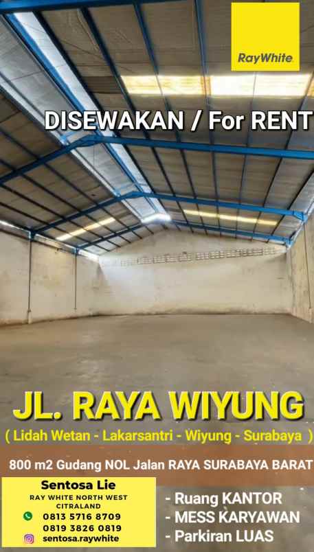 disewakan ruko gudang kantor jalan raya wiyung