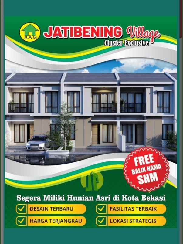 rumah dalam cluster di kawasan strategis di jatibening