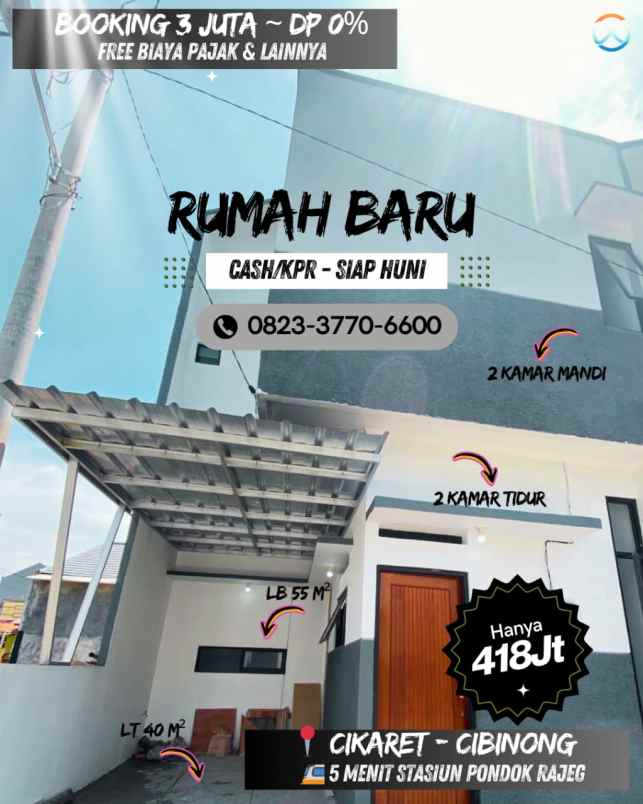 rumah dp 0 siap huni 2 lantai dekat stasiun