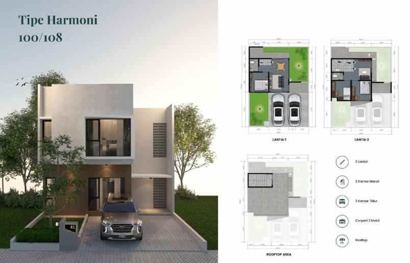 rumah mewah 2 lantai dengan rooftop di dago bandung