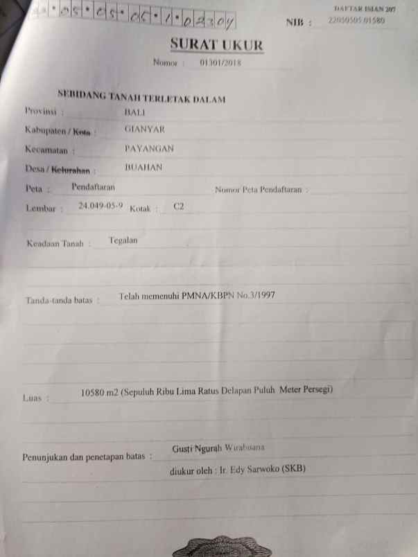 dijual 1 058 ha ds buahan payangan ubud gianyar bali